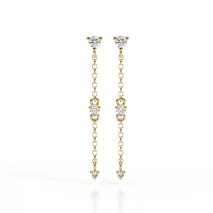 עגיל זהב צמוד נופל עם שלושה יהלומים