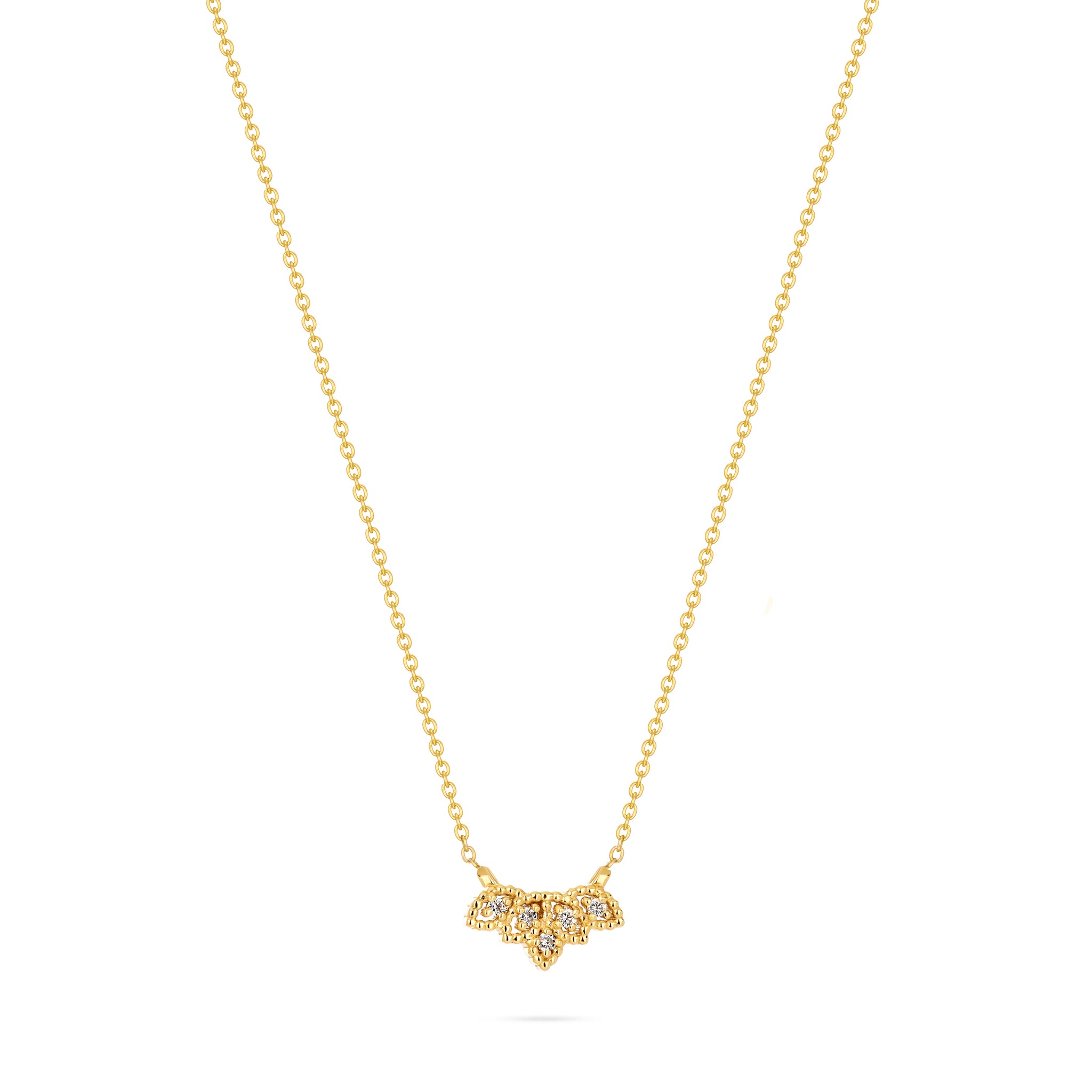 שרשרת זהב עדינה לאישה עם תליון תחרה משובץ יהלומים