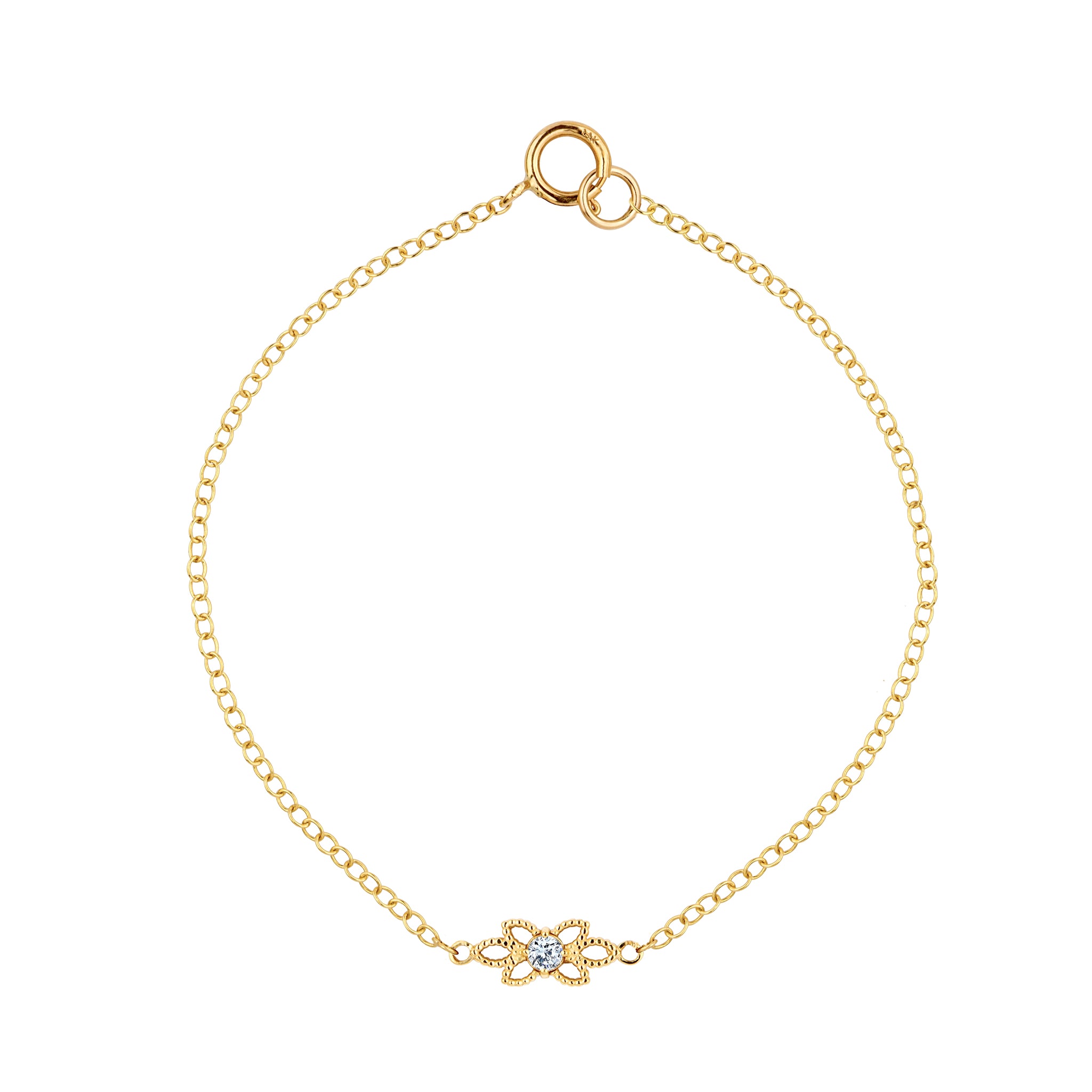 צמיד זהב עדין משובץ יהלום עם טקסטורת עלים