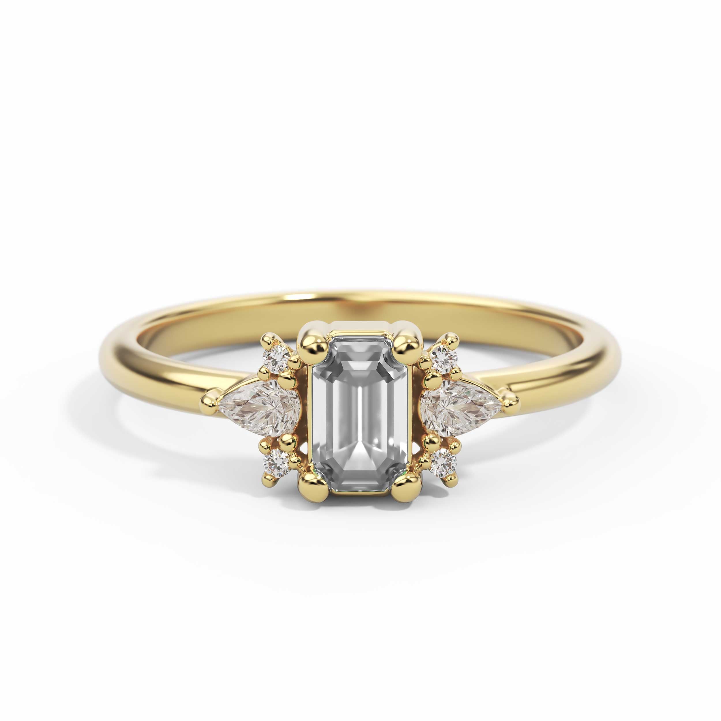 טבעת זהב ויהלום אמרלד קט