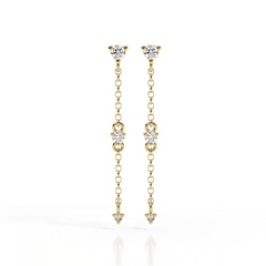 עגיל זהב צמוד נופל עם שלושה יהלומים