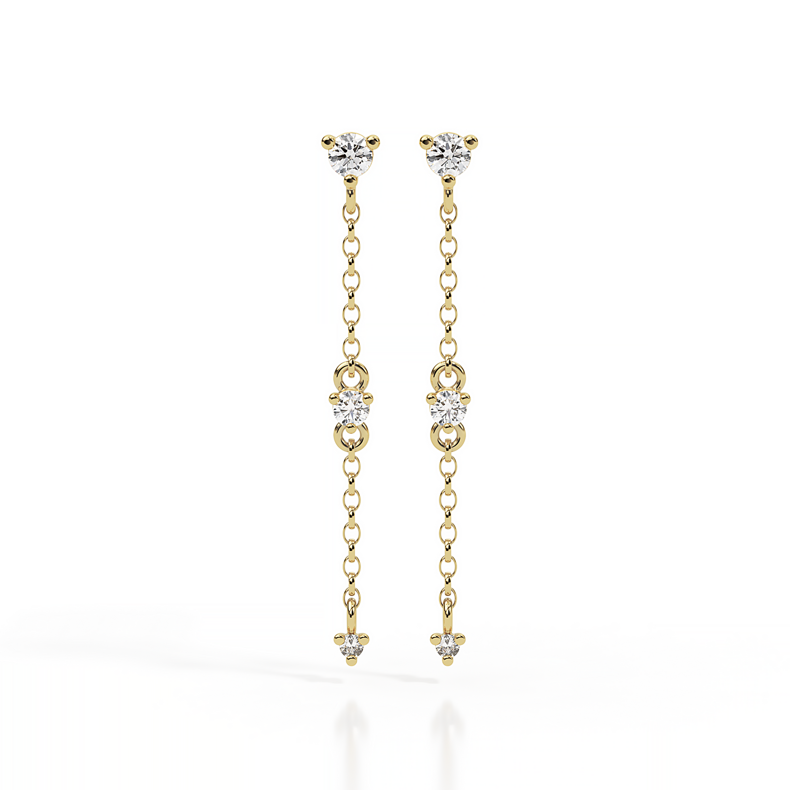 עגיל זהב צמוד נופל עם שלושה יהלומים