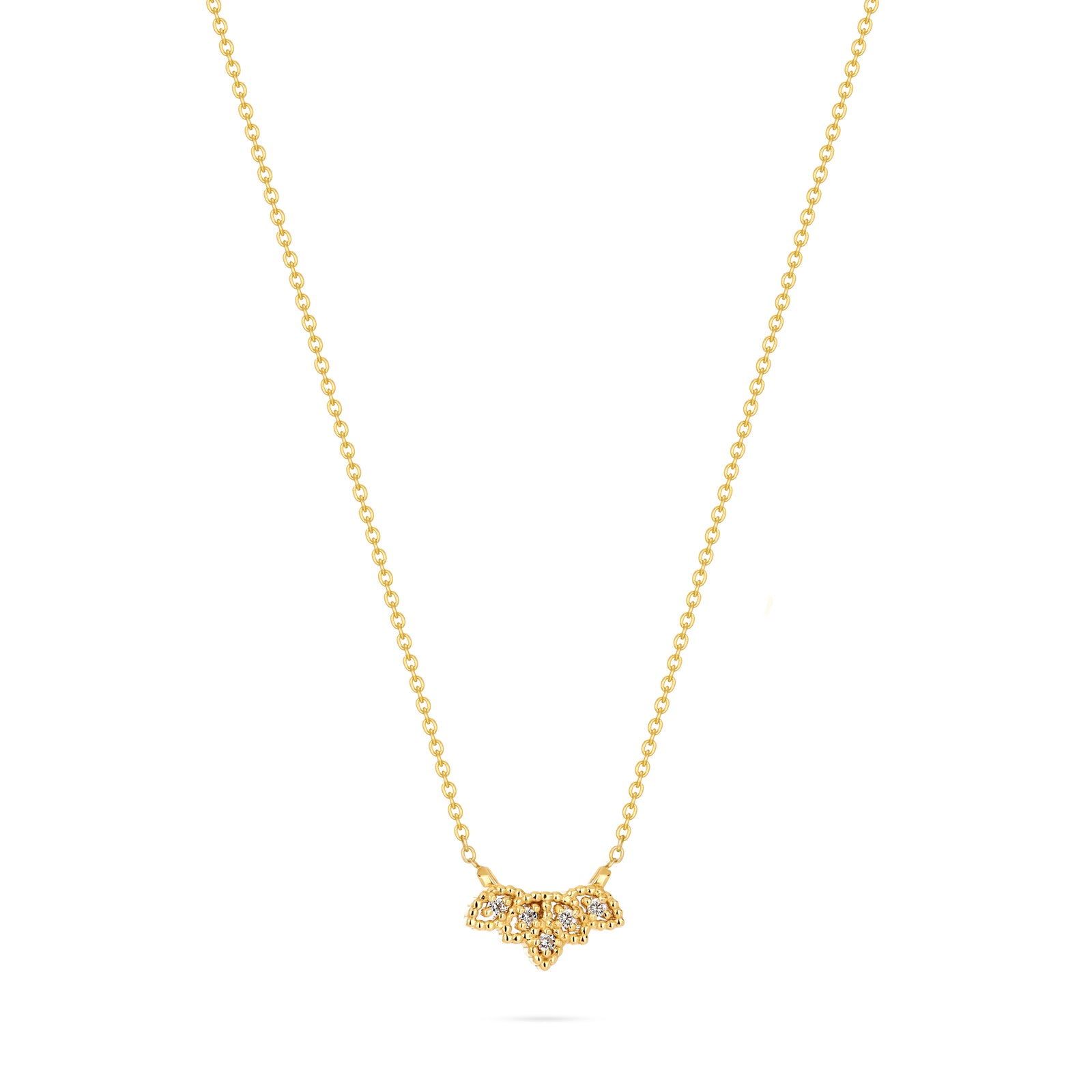 שרשרת זהב עדינה לאישה עם תליון תחרה משובץ יהלומים