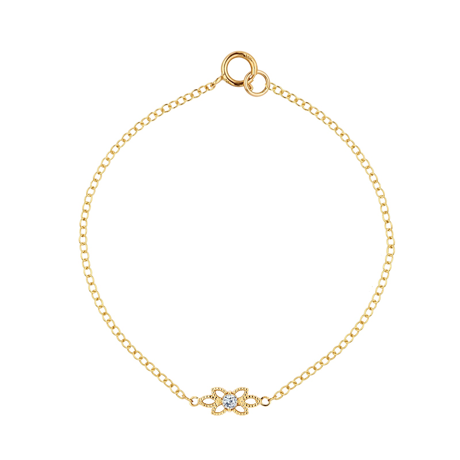 צמיד זהב עדין משובץ יהלום עם טקסטורת עלים